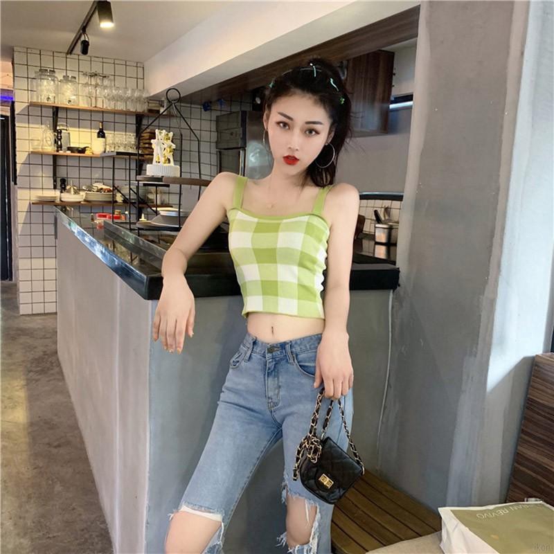 Áo dây hoạ tiết kẻ sọc caro thiết kế nữ tính thanh lịch