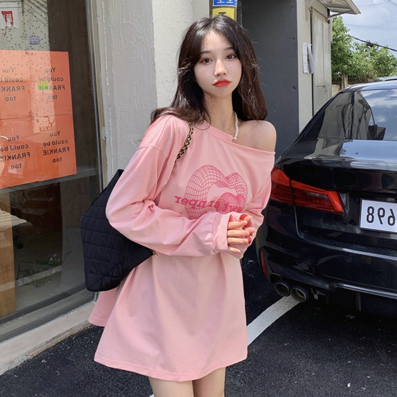 Áo thun dài tay trễ vai in họa tiết phong cách Hàn Quốc thời trang dành cho nữ | BigBuy360 - bigbuy360.vn