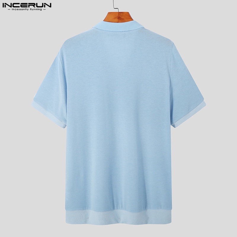 Áo thun polo INCERUN ngắn tay màu sắc đơn giản cho nam size S-5XL tùy chọn