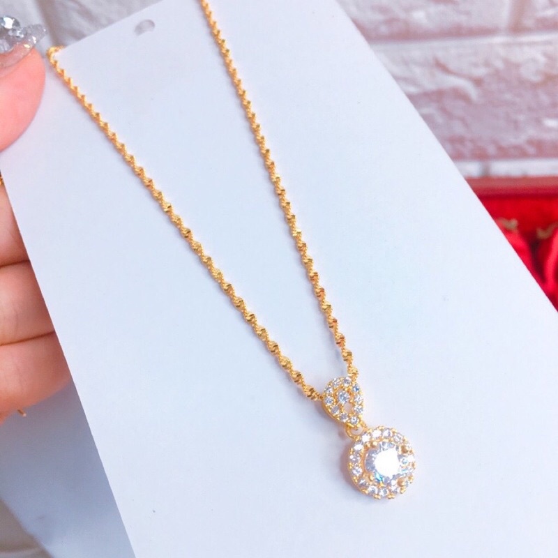 Dây chuyền mì xoắn trắng và vàng kèm mặt giọt nước siêu bền màu Kami