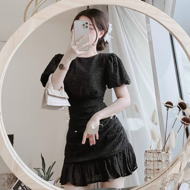 Đầm dự tiệc ren trắng đen nhún đuôi cá Lisa Dress mẫu cực hot