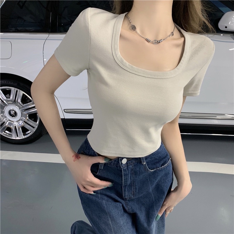 Áo croptop cổ vuông sát nách chẹc chi MRA003G