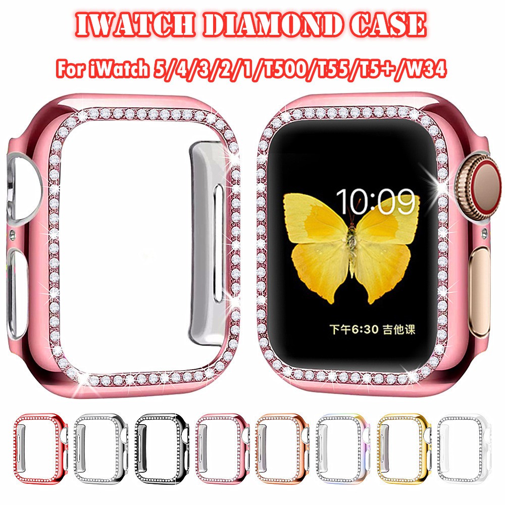 Ốp Bảo Vệ Màn Hình Đồng Hồ Đính Kim Cương Cho iWatch 6 / SE / 5 / 4 / 3 / 2 / 1 / T500 / T55 / FT50 / W26 / F10 / W98 / W88 38mm 42mm 40mm 44mm