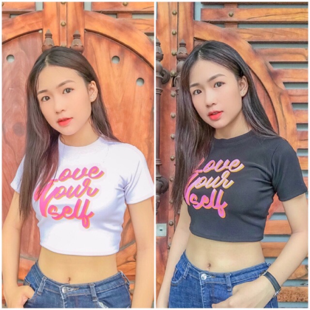 Áo crop in chữ love yourself