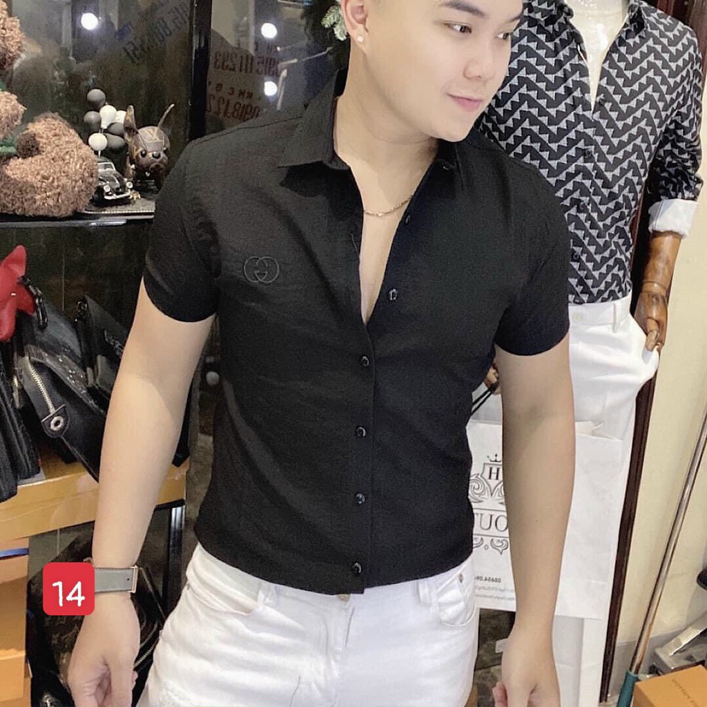 Áo sơ mi nam tay ngắn hàn quốc cao cấp họa tiết dập nổi trẻ trung sành điệu - Skymen Fashion