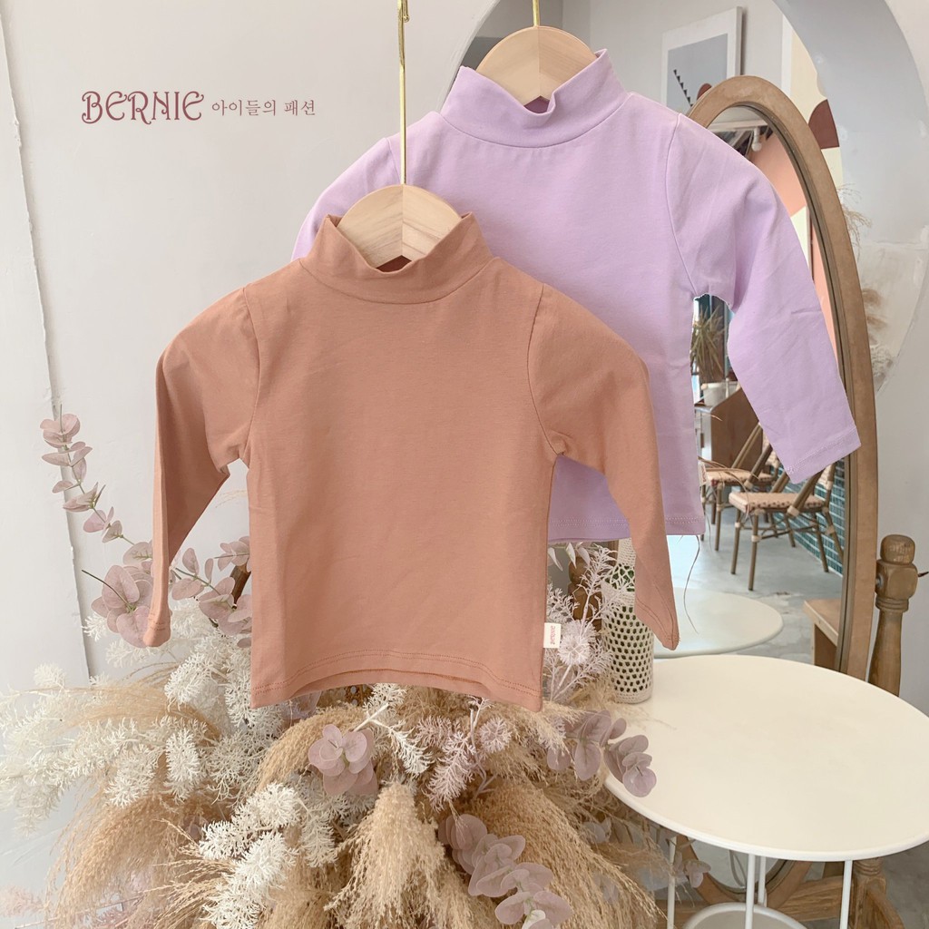 Áo cotton cao cổ dài tay cho bé, áo cổ lọ 3p nhiều màu