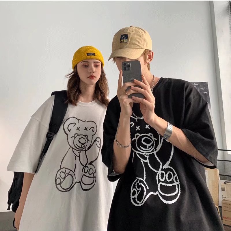 Áo Thun Tay Ngắn Dáng Rộng In Họa Tiết Hoạt Hình Phong Cách Hồng Kông Thời Trang Mùa Hè Cho Nam Và Nữ size M-5XL