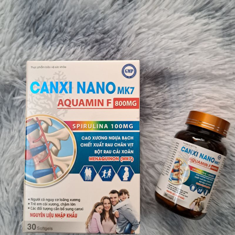 Viên uống CANXI NANO MK7 AQUAMIN F 800mg - Cao xương ngựa bạch - Canxi tảo biển đỏ bổ sung Canxi D3 K2 MK7_Hộp 30 viên