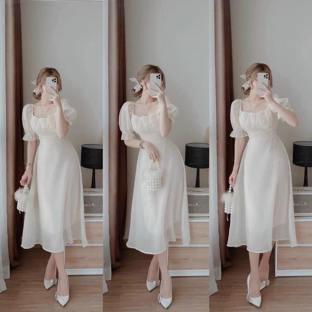 Váy Trắng Tiểu Thư Cổ Vuông Tay Bồng Dáng Cộc Tay,FREESIZE Dưới 55kg ,Váy Trắng Công Chúa Dự Tiệc Bánh Bèo Xinh Xắn | BigBuy360 - bigbuy360.vn