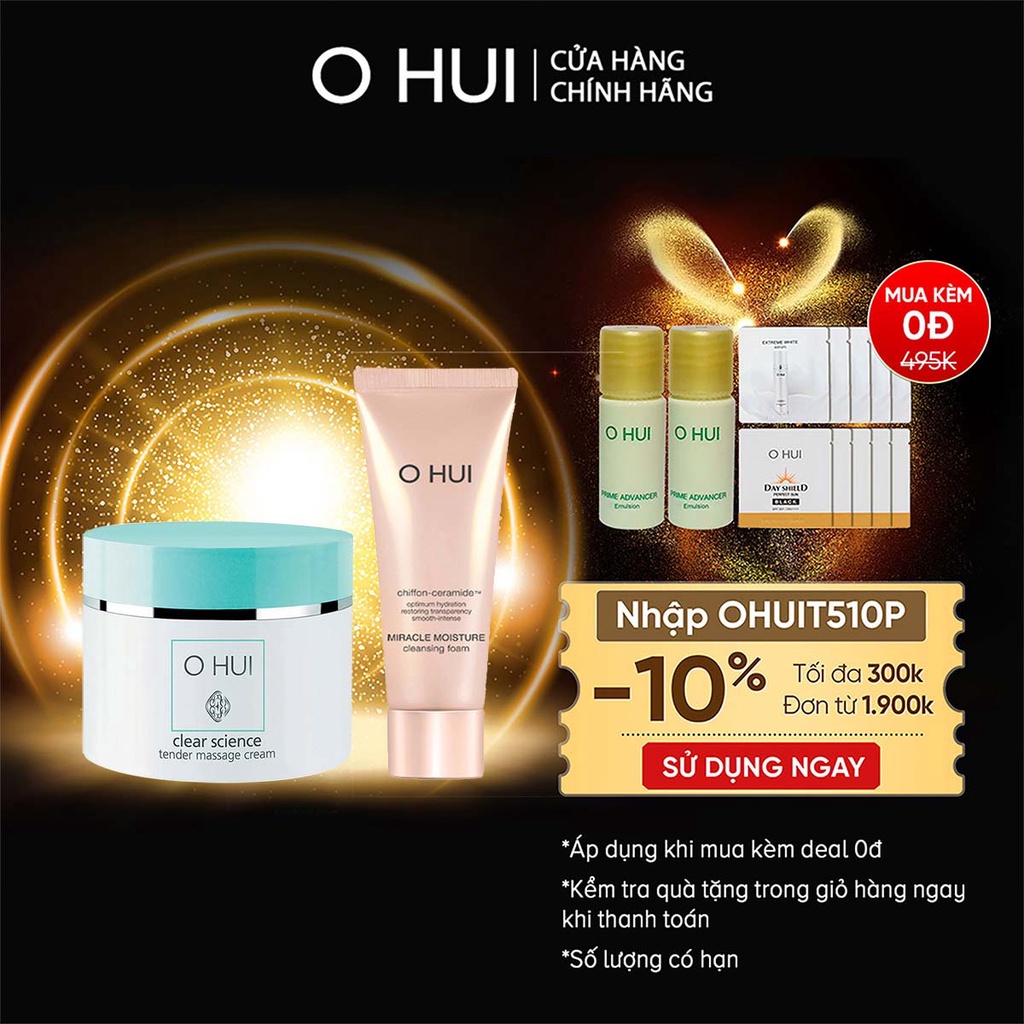 [Mã VISAPREMIUM giảm 150K]Combo làm sạch dưỡng ẩm OHUI Tender Massage Cream And MM Foam Set