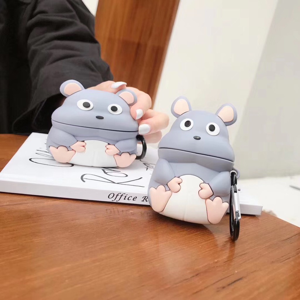 Funny 3d Gray Mouse Casing AirPods Pro Case Silicone With Keychain Casing AirPods Case For AirPods 3 AirPod 1 2 Cover