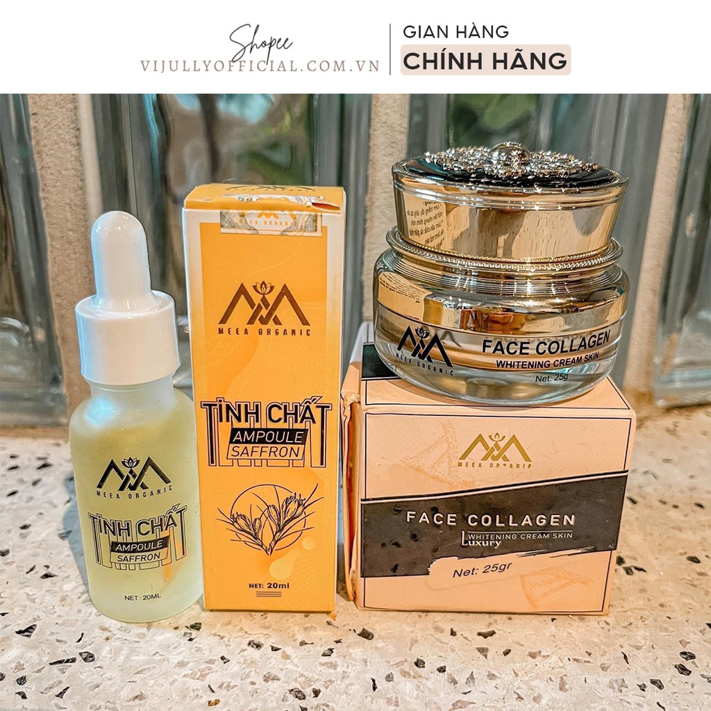 Bộ dưỡng da chuyên sâu Meea tinh chất serum Ampoule Saffron và kem face collagen DNA cá hồi