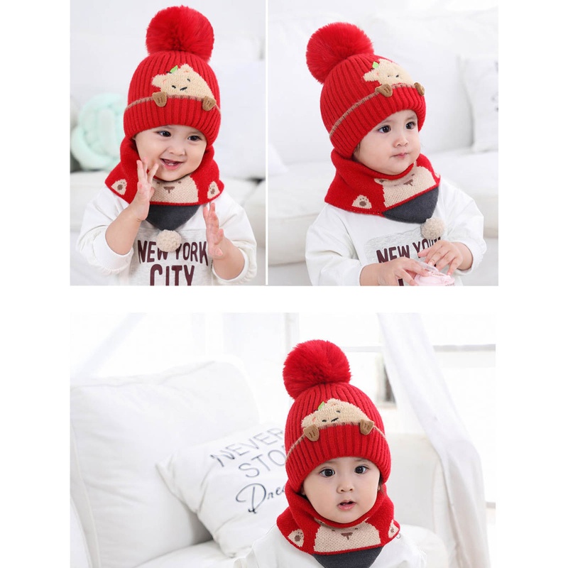 1 Set Mũ beanie Kèm Khăn Choàng Cổ Dày Dặn Mềm Mại Giữ Ấm Mùa Đông Cho Bé Sơ Sinh