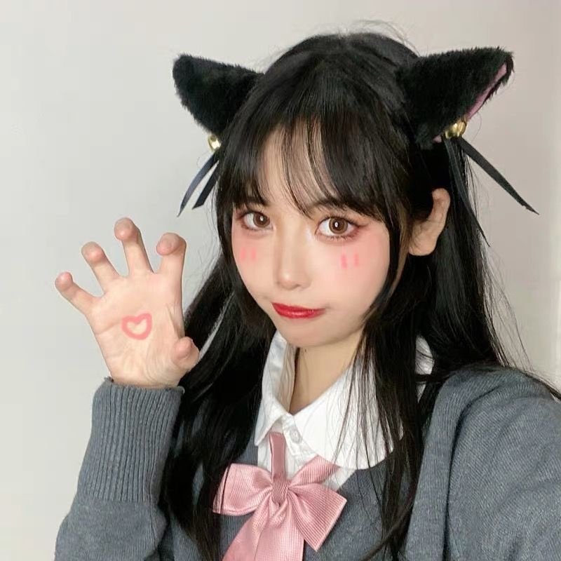 Băng đô cài tóc kẹp tai mèo lông đính chuông xinh xắn dùng để cosplay