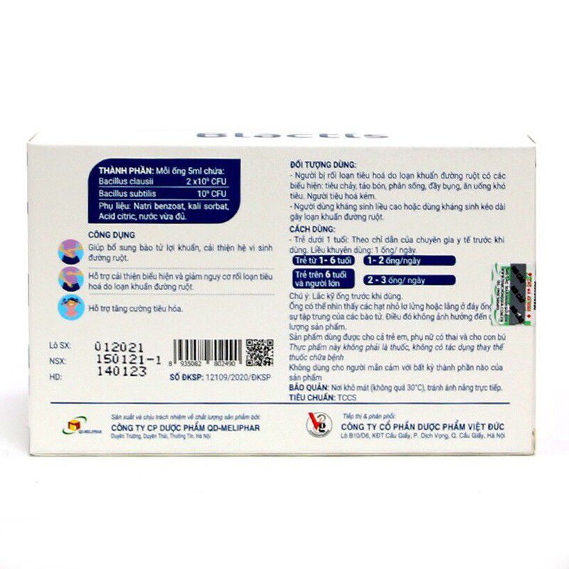 Men vi sinh Blactis cho người rối loạn tiêu hóa, táo bón, tiêu hóa kém (hộp 20 ống)