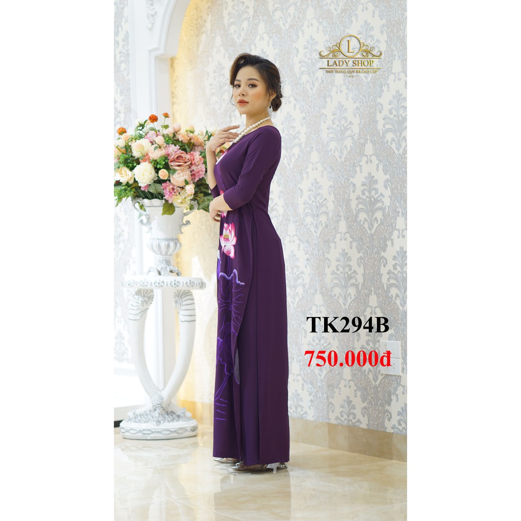 Áo dài trung niên thời trang quý bà cao cấp - Ladyshop - Áo dài thêu hoa sen hồng TK294