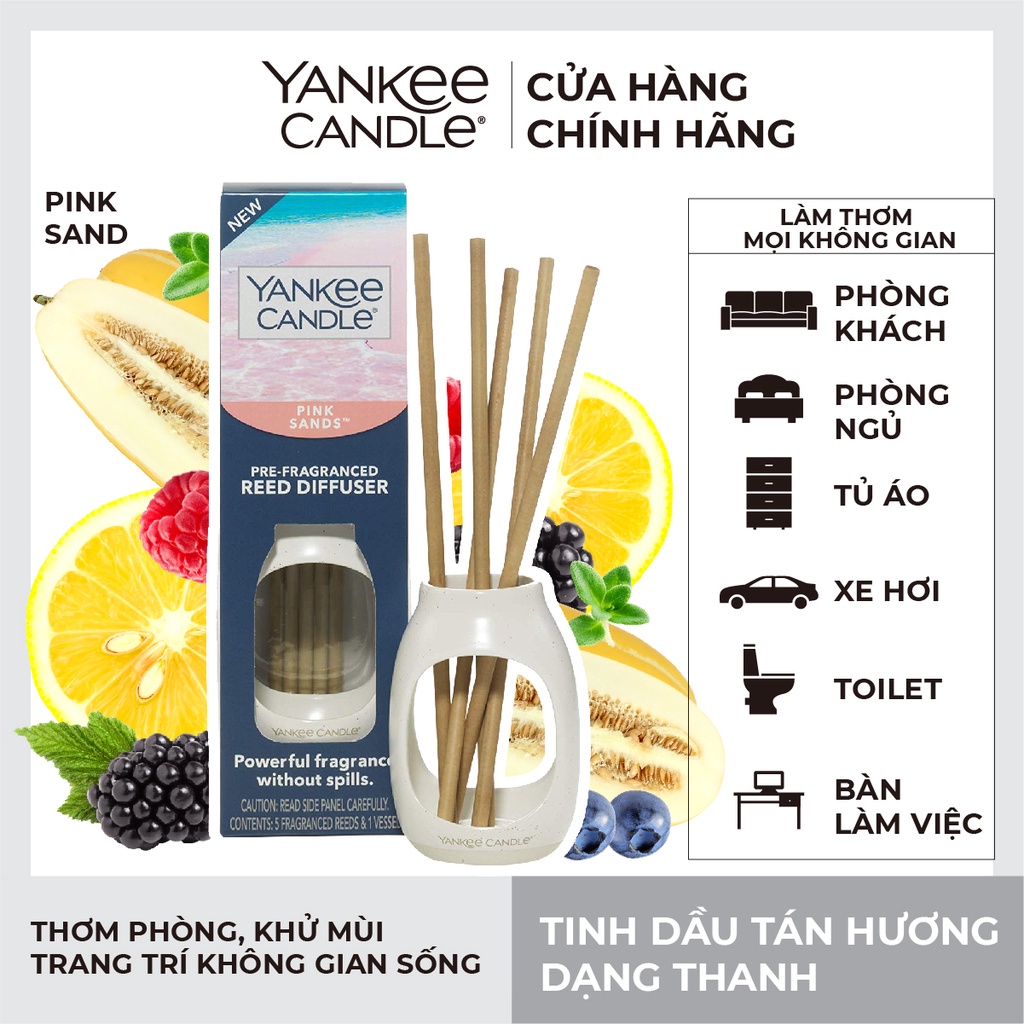 Tinh dầu tán hương dạng thanh Yankee Candle - Pink Sands (gồm lọ &amp; 5 thanh tán hương)