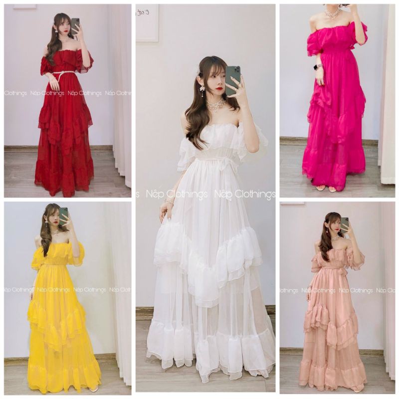 (ẢNH THẬT) 5 màu  Váy maxi voan tơ trễ vai công chúa  / VÁY voan nhiều tầng  TRỄ VAI | BigBuy360 - bigbuy360.vn