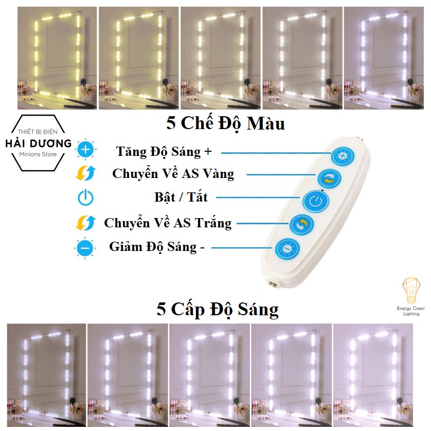 Bộ 15 thanh led 3 mắt dán gương trang điểm dán tủ kính tiện lợi siêu sáng - 5 chế độ sáng tăng giảm độ sáng BL-032 Video