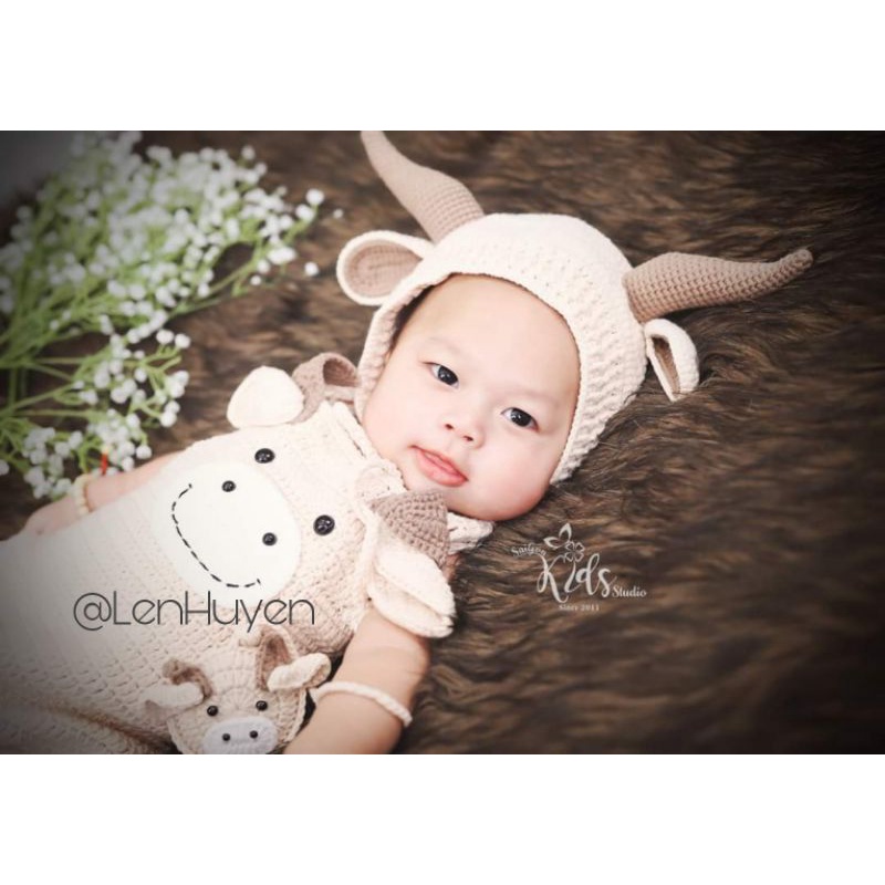 Set đồ len handmade hình con trâu dễ thương xinh xắn bé trai bé gái