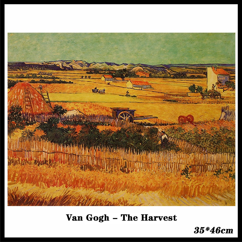 Tranh Treo Tường Trang Trí Nội Thất 35x46cm Hình Phong Cảnh Vangogh The Harvest