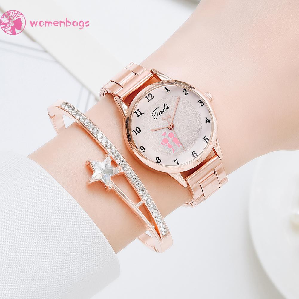 Đồng Hồ Nữ Dây Kim Loại Mặt Ngôi Sao Đính Đá Thanh Lịch