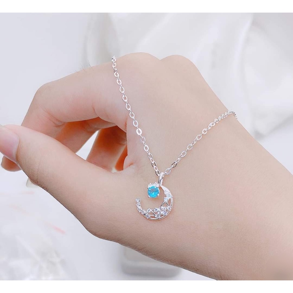 Vòng cổ bạc 925 DaLiA Jewelry dây chuyền mặt trăng đính đá cá tính bạc thật không gỉ dễ phối đồ đẹp