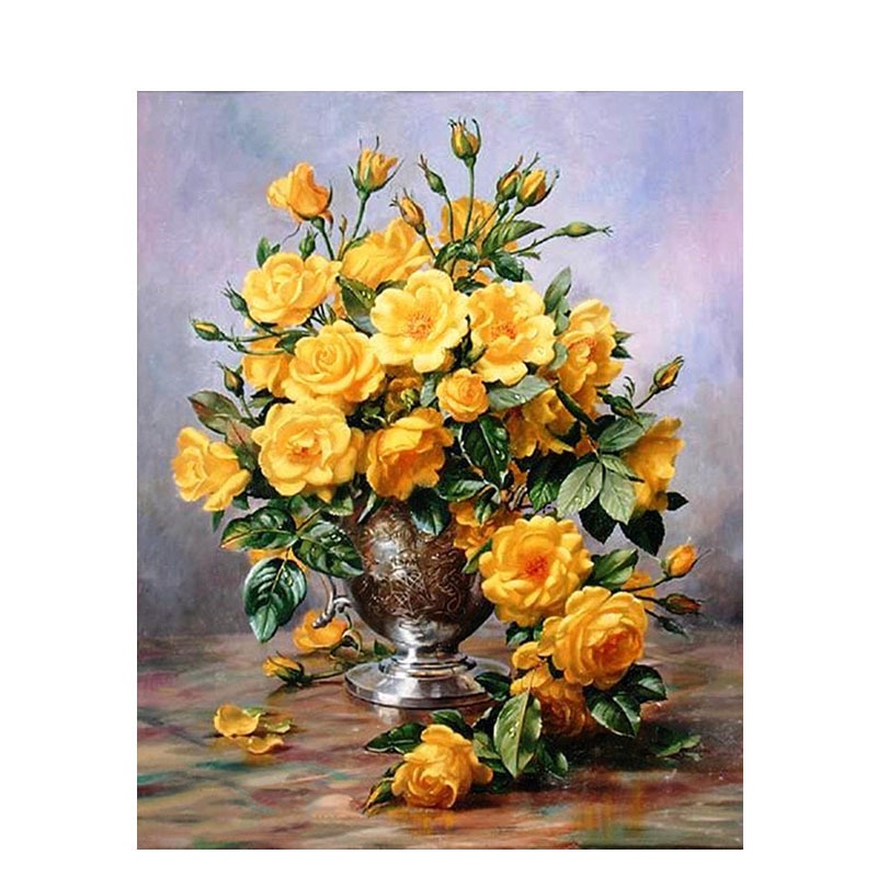 Bộ Tranh Vẽ Hình Lọ Hoa Vàng 40x50 Dùng Trang Trí Phòng Khách