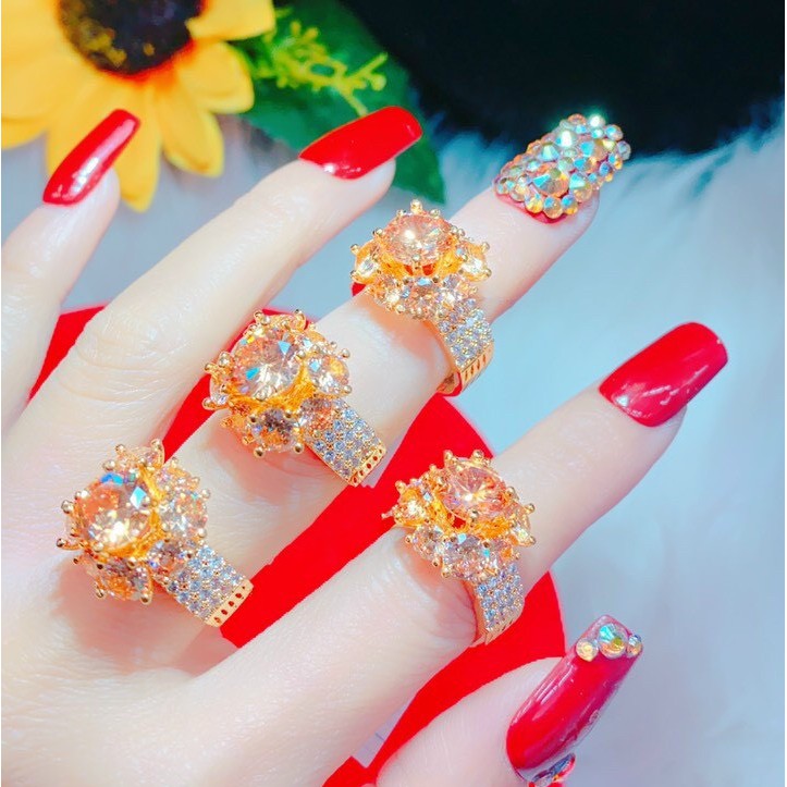 Nhẫn Đá Tròn Màu Trà - Nhẫn Nữ Đẹp - Bền Màu, Không Đen Không Ngứa, Đủ Size, Hàng Y Hình