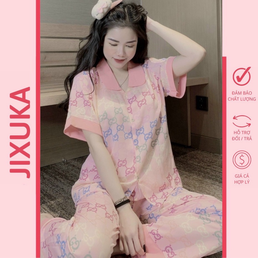 Bộ đồ ngủ nữ, Bộ pyjama nữ cổ sen cộc dài cao cấp - Jixuka Shop