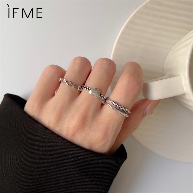 IF ME Bộ Nhẫn Bạc Hình Trái Tim Phong Cách Cổ Điển Thời Trang Cho Nữ