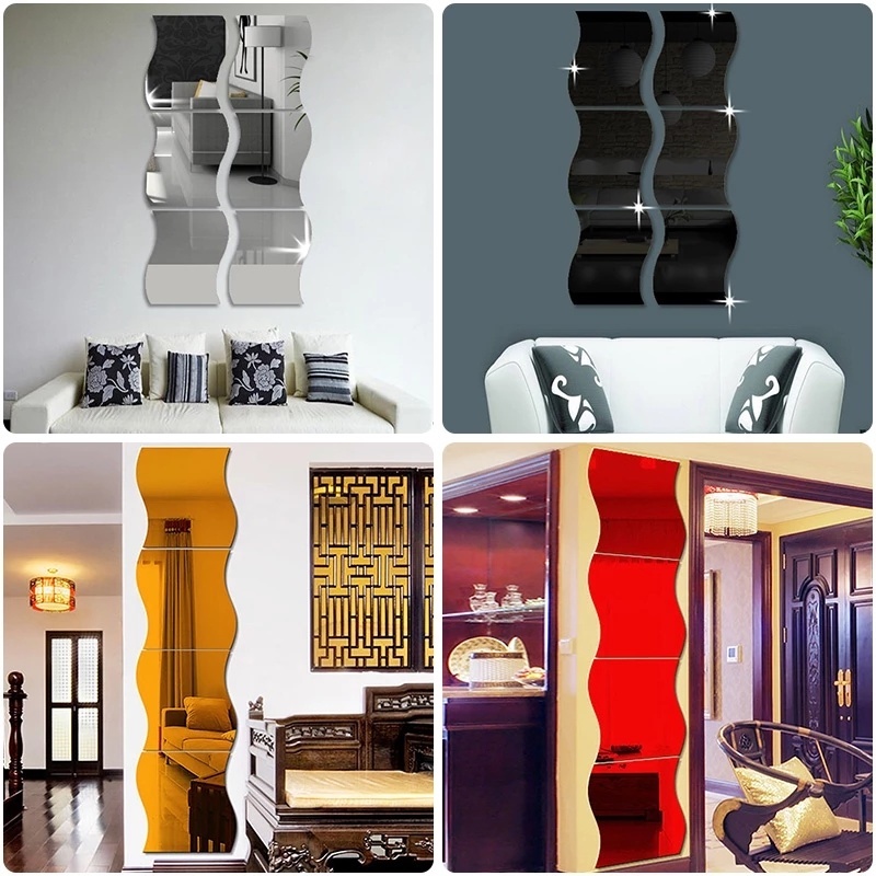Set 6 Miếng Dán Tường Tráng Gương 3d Hình Gợn Sóng Độc Đáo Trang Trí Nhà Cửa Diy