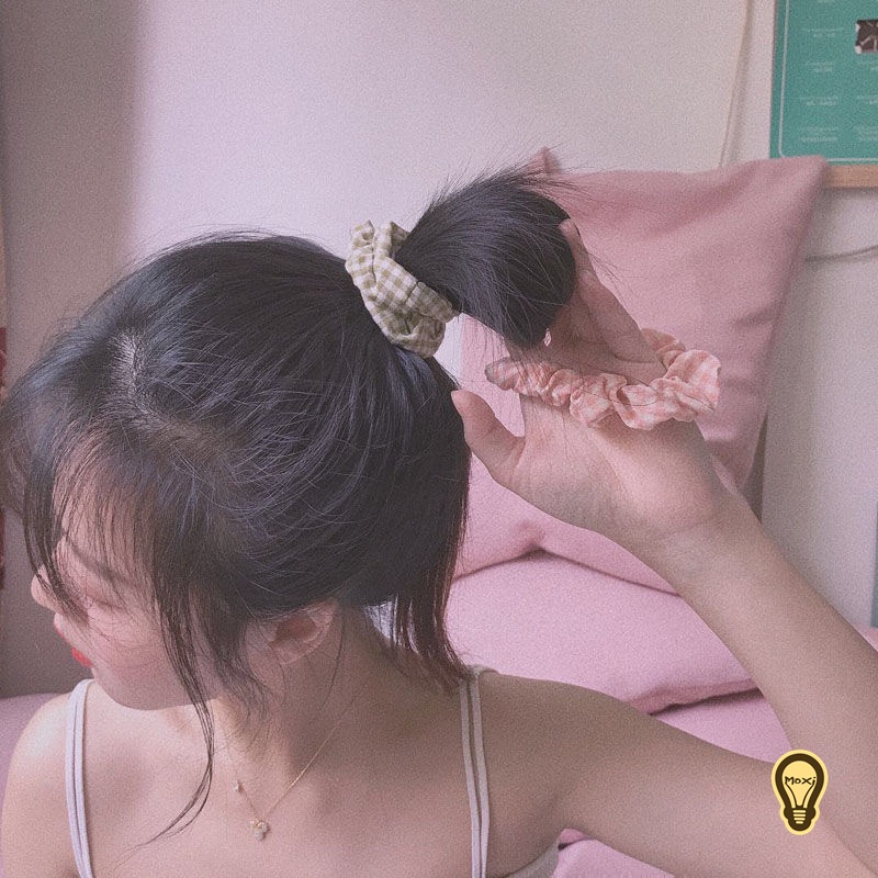 [ NGẪU NHIÊN ] Thun Cột Tóc Scrunchies Co Giãn Tốt Họa Tiết Caro Đơn Giản Thanh Lịch Xinh Xắn Thời Trang Đa Dạng Màu Sắc