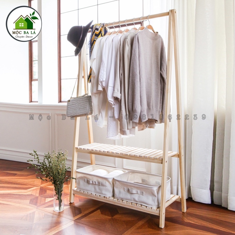 Kệ Treo Quần Áo Chữ A 2 Tầng Đa Năng Gỗ Thông Cao Cấp