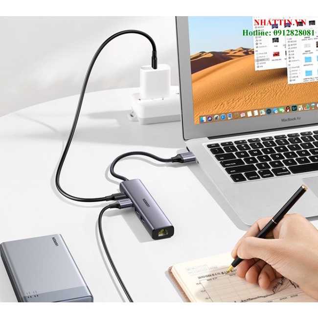 Bộ Hub chia USB 3.0 ra 3 cổng USB 3.0 + Lan Gigabit 1000Mbps Ugreen 20915 cao cấp