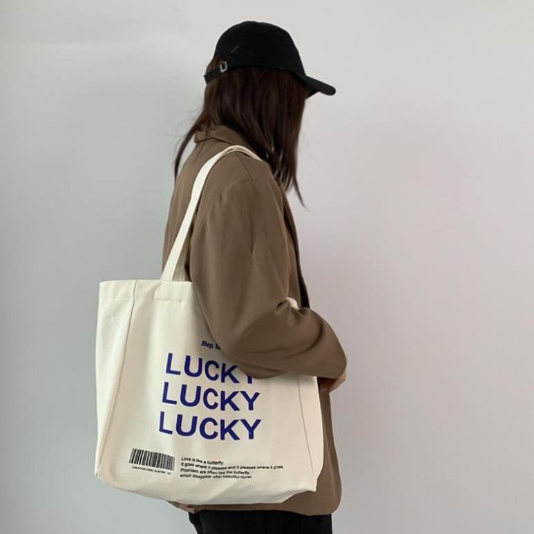 Túi vải canvas, túi đeo vai LUCKY phong cách Nhật Bản