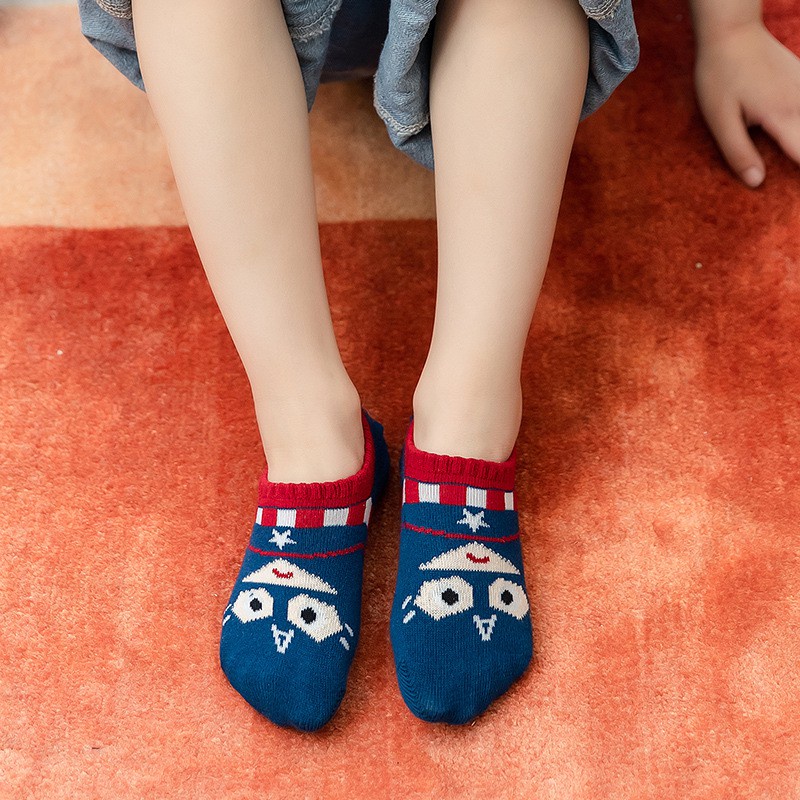 SUGE Vớ Cotton Cổ Thuyền In Họa Tiết Hoạt Hình Spiderman/ Superhero Dễ Thương Cho Bé Trai