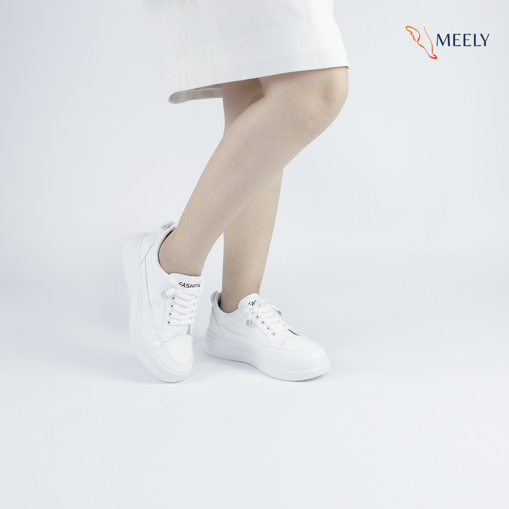 Giày Thể Thao Nữ MEELY Màu Trắng Sneaker Ulzzang Đế Bằng Kiểu Basic - BCA01