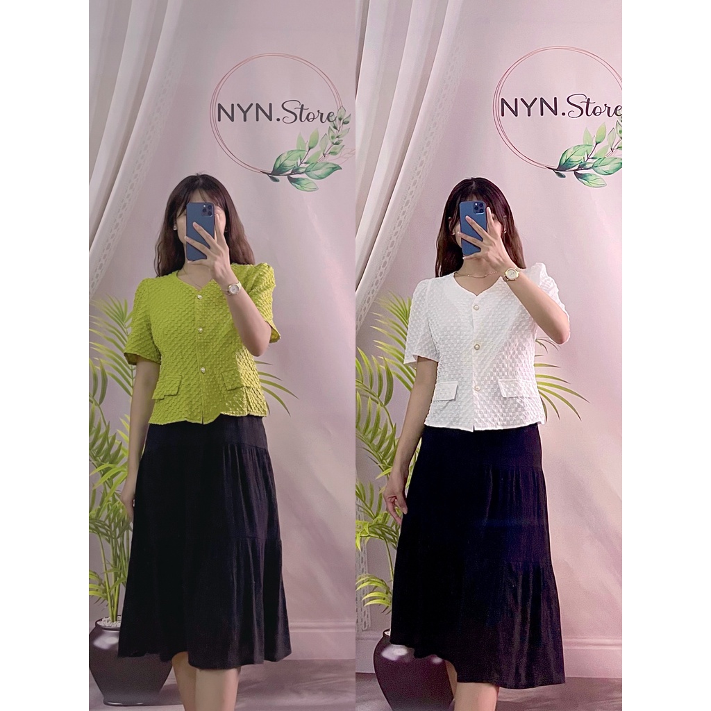 Áo sơ mi- cardigan phong cách Hàn Quốc, hàng Quảng Châu, màu xanh cốm, trắng- NYN Store