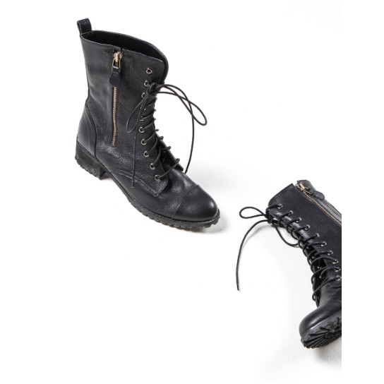 Sheep skin combat boots - giày bốt nữ Hàn Quốc da cừu cổ cao
