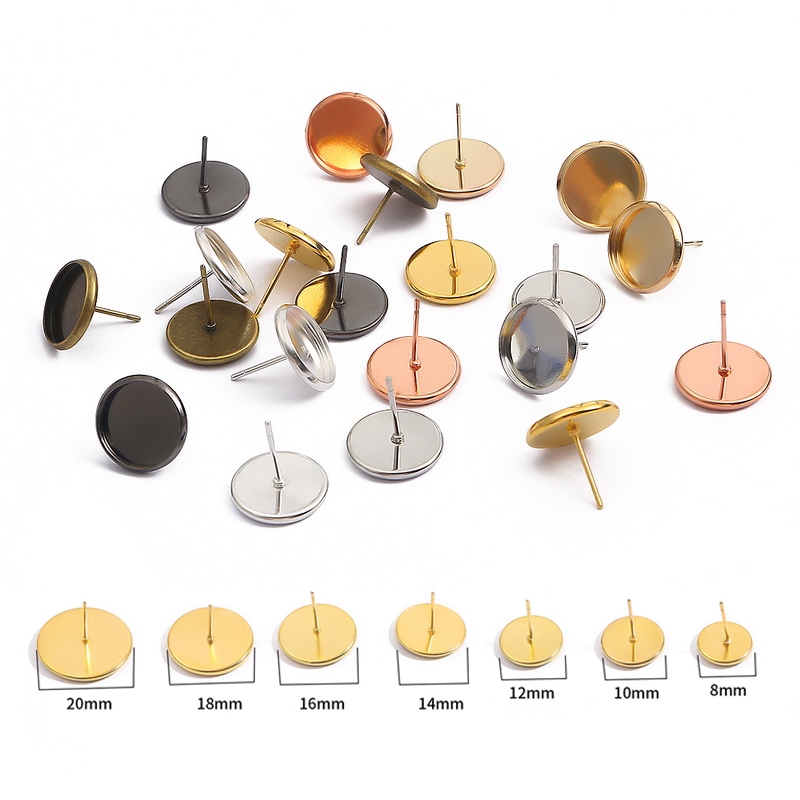 Set 10 đế sắt không gỉ 8 10 12 14 16 18 20 mm làm trang sức/bông tai chuyên dụng
