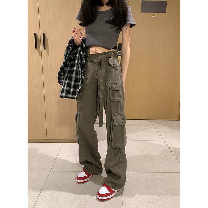 Quần Yếm Jean Màu Xám Lưng Cao Ống Rộng Phong Cách Retro Mỹ Dễ Phối Đồ Thời Trang Mùa Hè Mới Cho Nữ