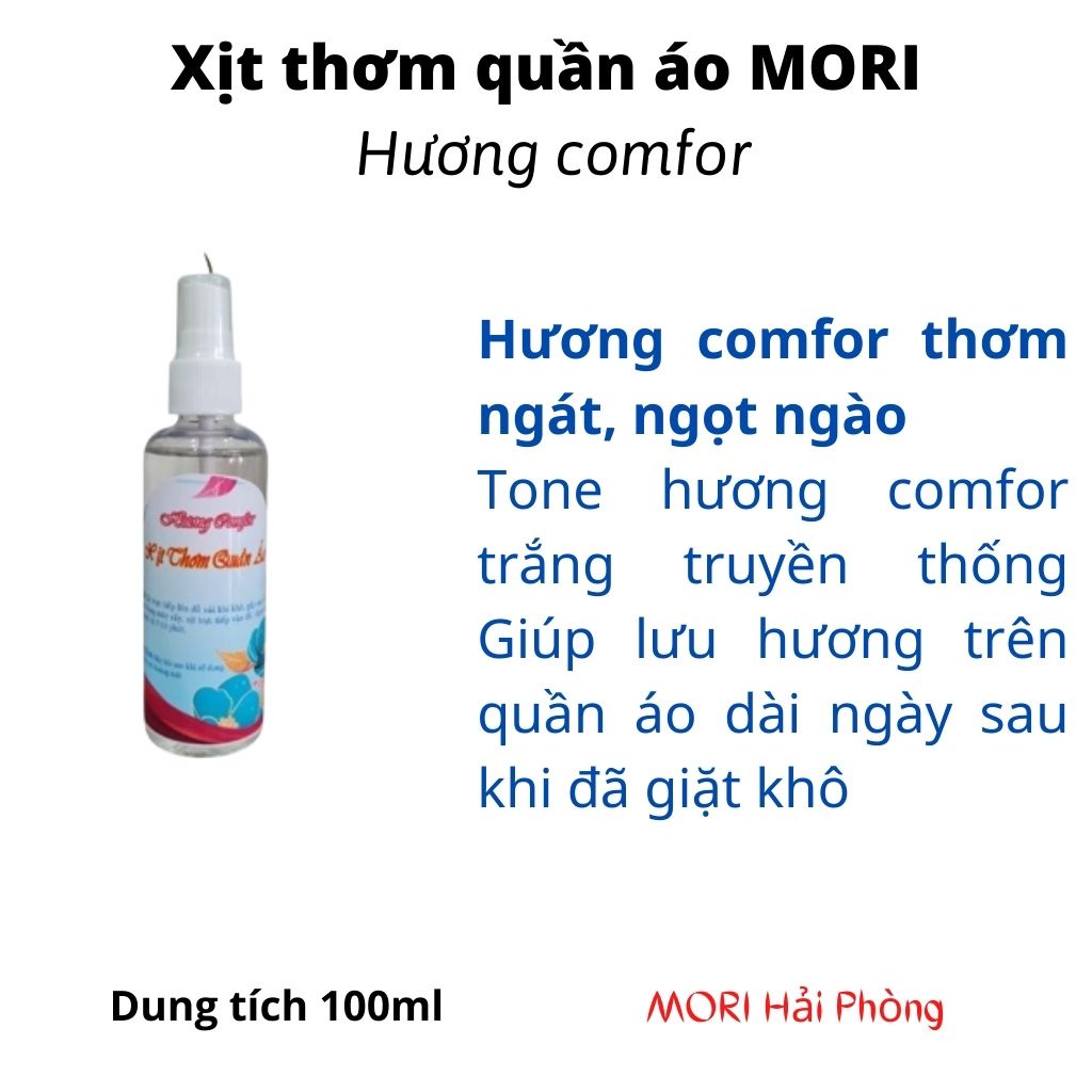 Xịt thơm quần áo MORI, chuyên dụng dành cho tiệm giặt là, hương Comfor/lovely/luxor, dung tích 100ml