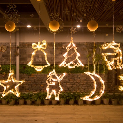 Đèn led dây hình người tuyết/ cây thông/ con nai/ ông già noel/ chuông nhiều kiểu treo cửa sổ trang trí đa năng
