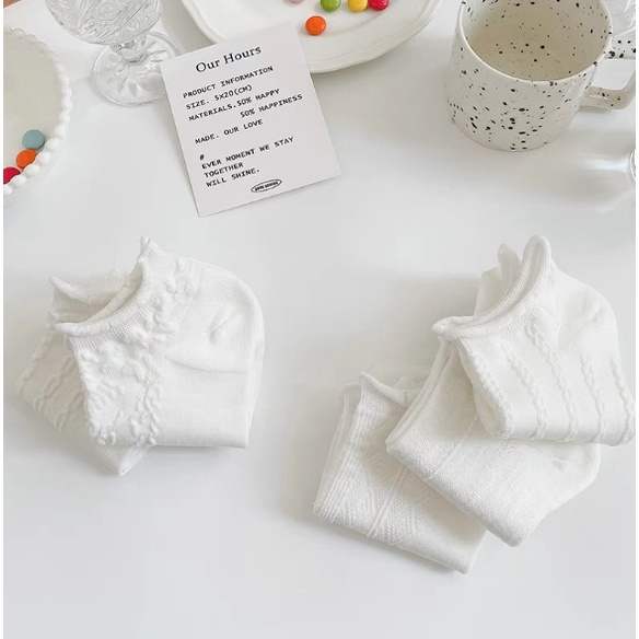 Tất Vớ Cổ Ngắn Nữ Tone Trắng Cổ Bèo Hoạt Tiết Đơn Giản Đẹp Unisex Hàn Quốc