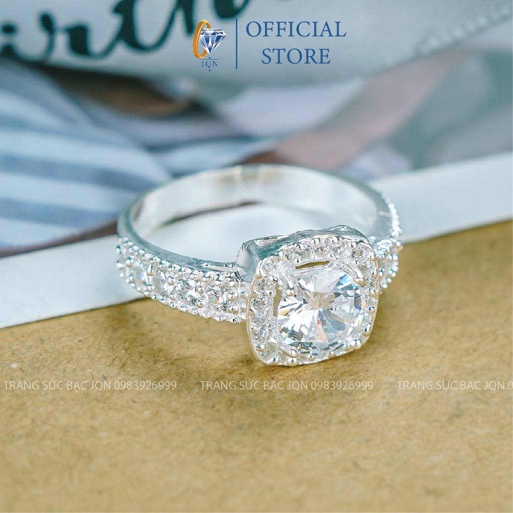 Nhẫn Nữ Bạc Ta JQN Nhẫn Đính Đá Vuông Trẻ Trung N32