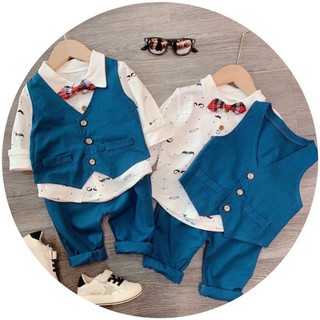 Xả Set vest xanh công tử cho bé trai