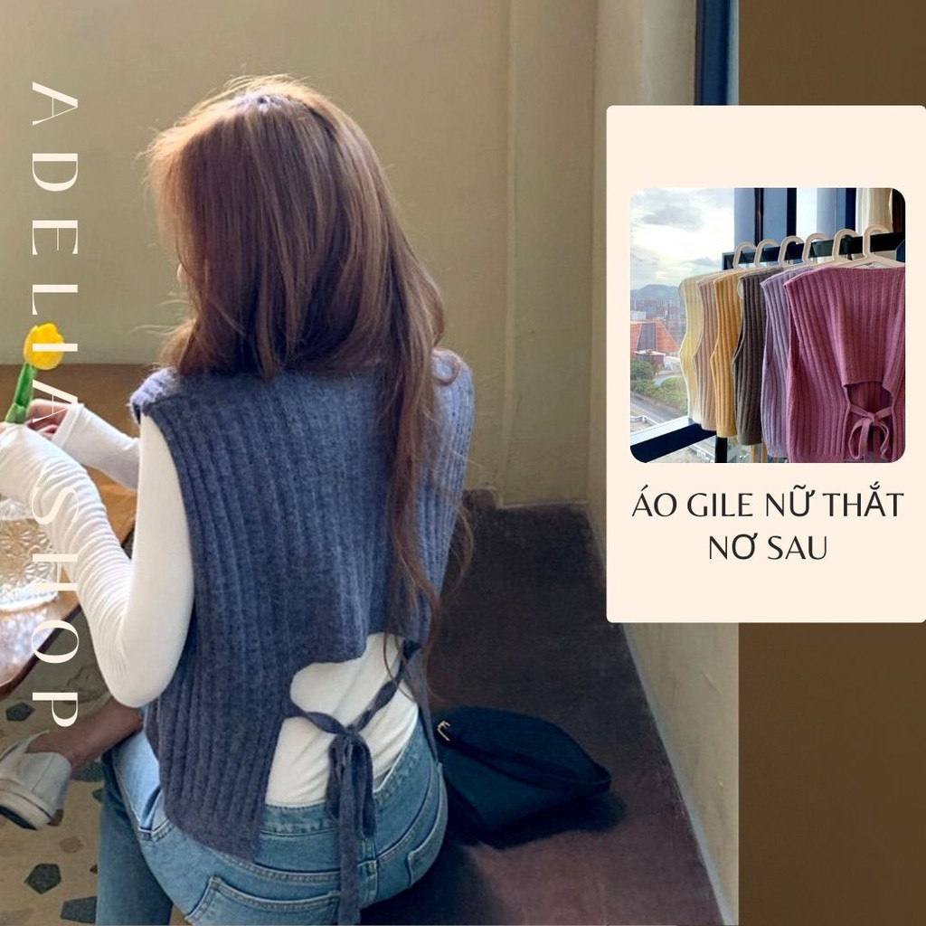 [Sẵn] Gile Len | Áo Gile Nữ Len Sọc Dây Buộc Nơ Lưng Thời Trang Thu Đông 2021, Phong Cách Ulzzang Hàn Quốc | BigBuy360 - bigbuy360.vn