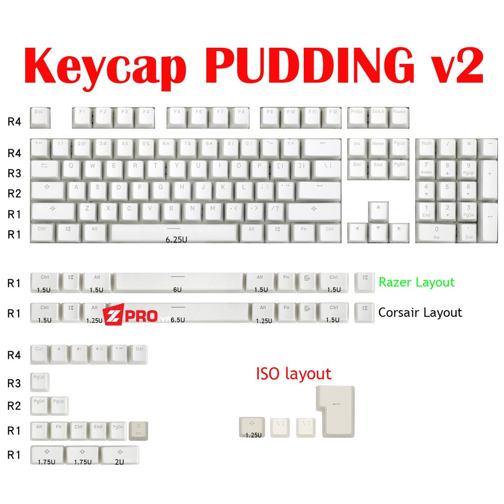 ▤♕♣Bộ Keycap Pudding V2 (143 Keys) - Hỗ trợ layout 68,84, Razer, Corsair