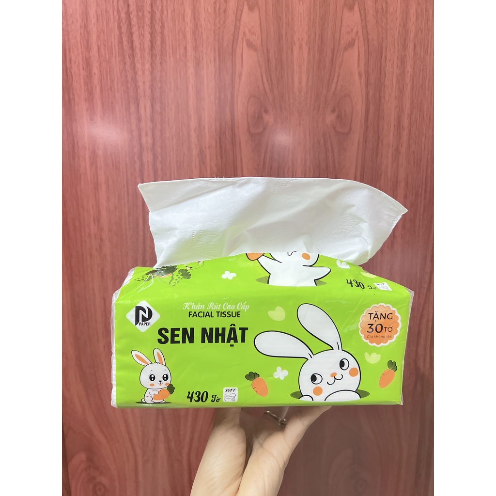 ( Bịch 4 gói kích thước 20x17,5 cm ) Giấy ăn rút lụa 430 tờ x 3 lớp Sen Nhật